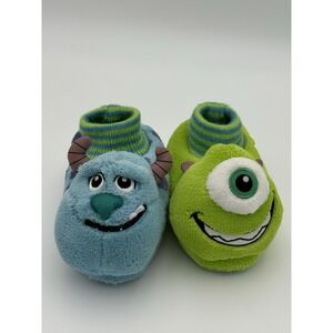 Disney Pixar Monster Inc. Pull On Slippers Rubber Sole Kids Size 7-8 Blue/Green